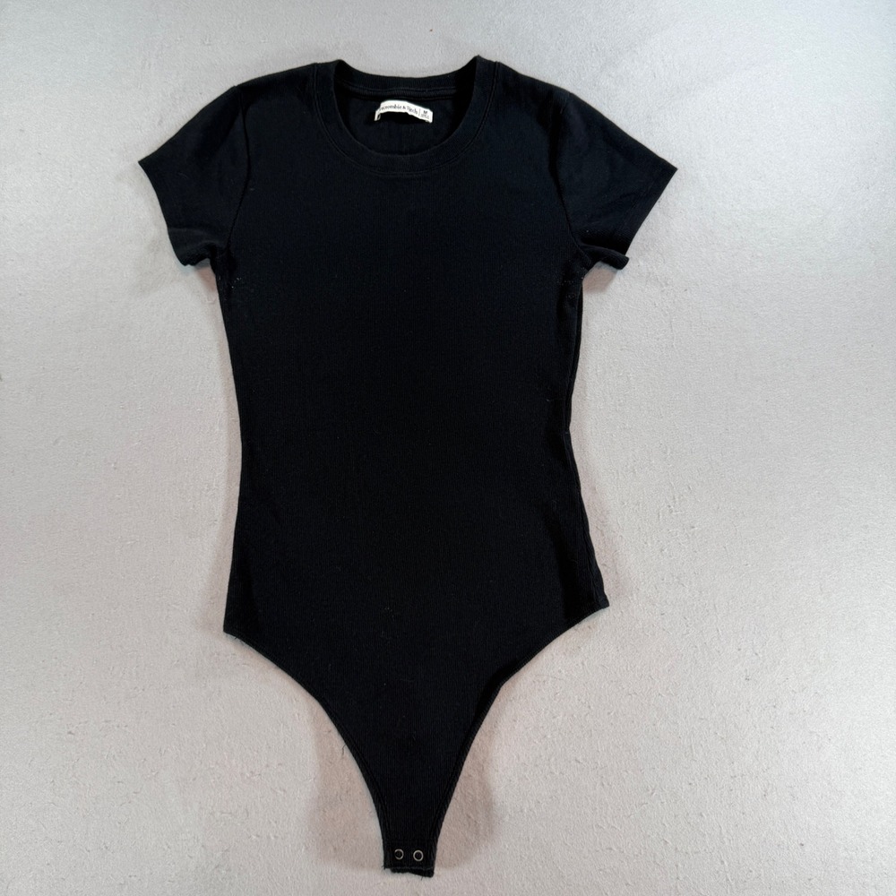 Abercrombie & Fitch Black Ribbed Crew Neck Bodysuit Women's M